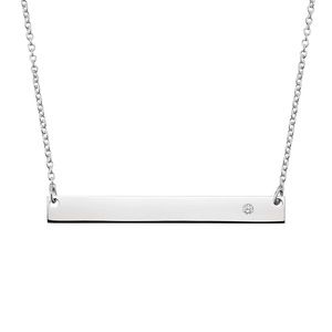 SOLD Diamond Pendant Horizontal Silver Bar Necklace
